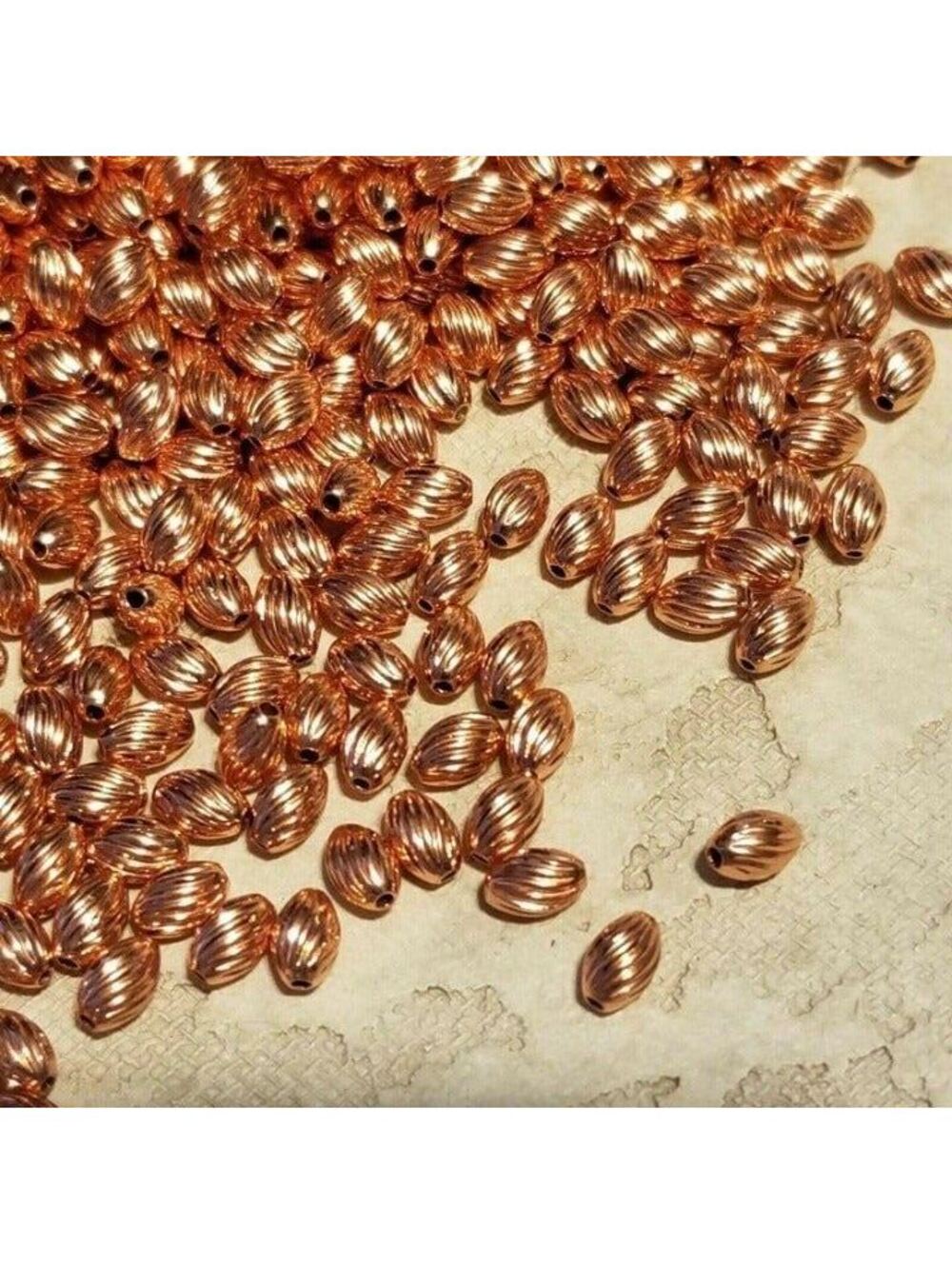 Bulk Lot Genuine Pure India Shiny Copper Swirled Lines Oval Spacer Beads 100 pcs